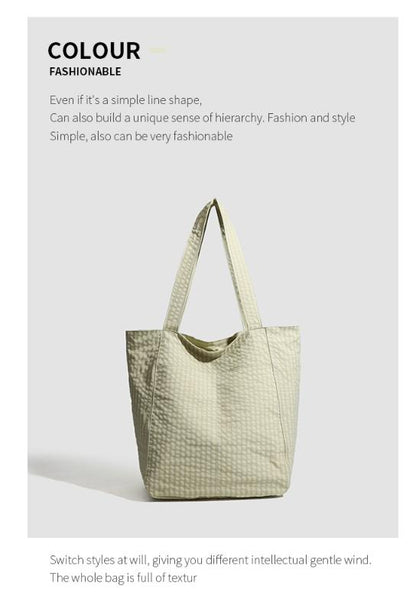 Light Green Stylish Lightweight Seersucker Gingham Tote Bag - Spacious Multi-Pocket Shoulder Bag with Zipper - Image 2