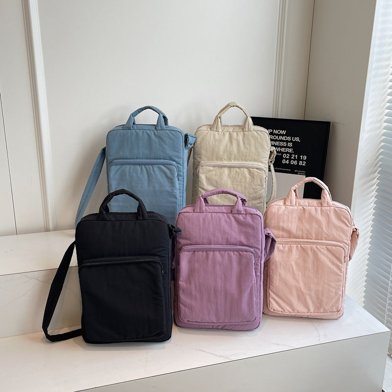 Black Lightweight Nylon Vertical Crossbody Tote Bag - Casual Shoulder Bag with Adjustable Strap & Pockets - Image 2