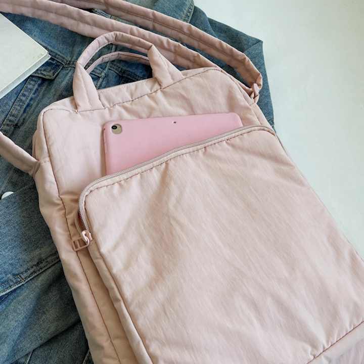 Black Lightweight Nylon Vertical Crossbody Tote Bag - Casual Shoulder Bag with Adjustable Strap & Pockets - Image 5