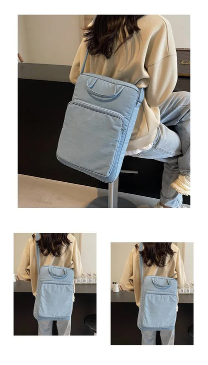Purple Lightweight Nylon Vertical Crossbody Tote Bag - Casual Shoulder Bag with Adjustable Strap & Pockets - Image 7