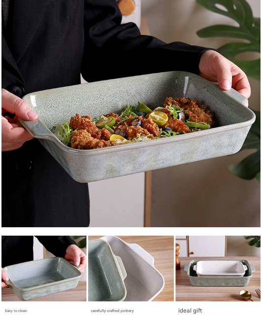 White Elegant Speckled Ceramic Rectangular Baking Dish - 800ML Oven & Microwave Safe Casserole Pan with Handles - Image 4