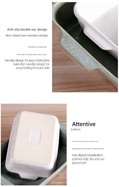 White Elegant Speckled Ceramic Rectangular Baking Dish - 800ML Oven & Microwave Safe Casserole Pan with Handles - Image 5
