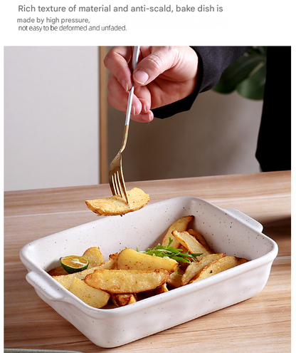Green Elegant Speckled Ceramic Rectangular Baking Dish - 800ML Oven & Microwave Safe Casserole Pan with Handles - Image 3