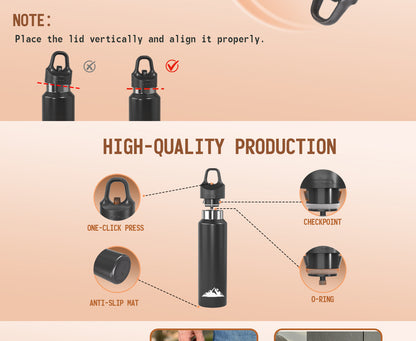 Red 480ml Insulated Stainless Steel Water Bottle - Leakproof One-Click Lid Thermal Flask for Hot & Cold Drinks  - Image 7