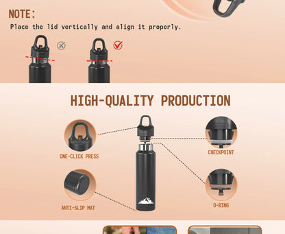 Yellow 480ml Insulated Stainless Steel Water Bottle - Leakproof One-Click Lid Thermal Flask for Hot & Cold Drinks  - Image 7