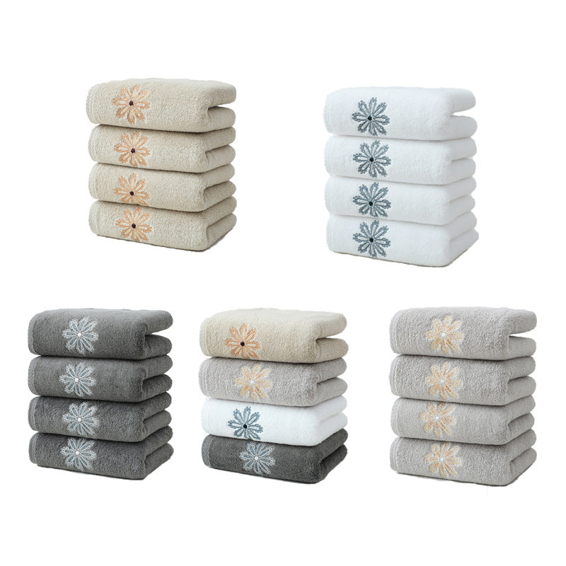 White 4-Pack Elegant Green Floral Embroidered Cotton Hand Towels - Ultra Soft & Absorbent  - Image 2