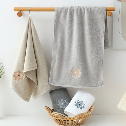 Grey 4-Pack Elegant Glod Floral Embroidered Cotton Hand Towels - Ultra Soft & Absorbent  - Image 4