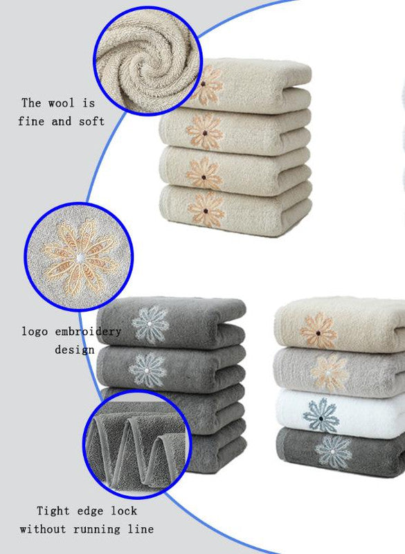 Beige 4-Pack Elegant Orange Floral Embroidered Cotton Hand Towels - Ultra Soft & Absorbent  - Image 8