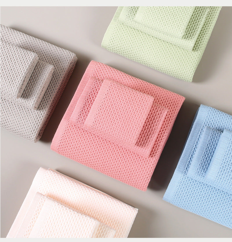 Green Premium 3-Piece Waffle Weave Cotton Towel Set - Lightweight, Quick-Dry & Absorbent - Bath, Hand, Face Cloth - Image 3