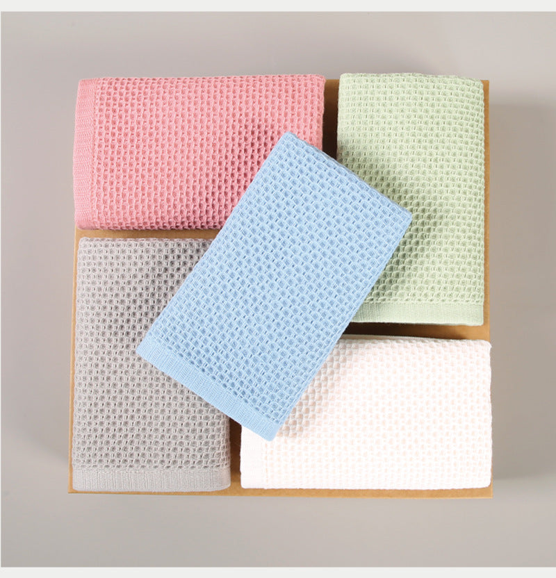 Blue Premium 3-Piece Waffle Weave Cotton Towel Set - Lightweight, Quick-Dry & Absorbent - Bath, Hand, Face Cloth - Image 4