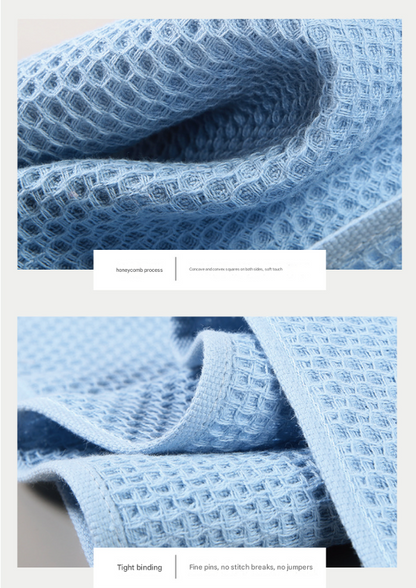 Blue Premium 3-Piece Waffle Weave Cotton Towel Set - Lightweight, Quick-Dry & Absorbent - Bath, Hand, Face Cloth - Image 7
