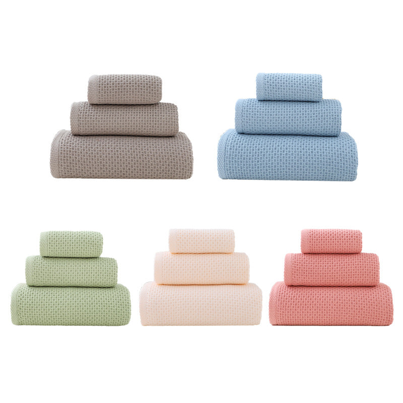 Brown Premium 3-Piece Waffle Weave Cotton Towel Set - Lightweight, Quick-Dry & Absorbent - Bath, Hand, Face Cloth - Image 2