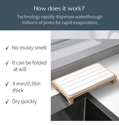 Dark Grey Natural Diatomaceous Earth Absorbent Drying Tray with Bamboo Base - Quick-Dry Stone Mat for Kitchen & Bathroom Sink - Image 5