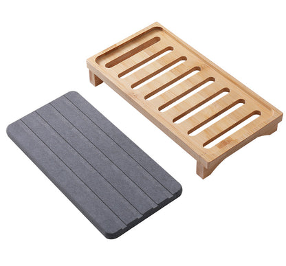 Dark Grey Natural Diatomaceous Earth Absorbent Drying Tray with Bamboo Base - Quick-Dry Stone Mat for Kitchen & Bathroom Sink - Image 6
