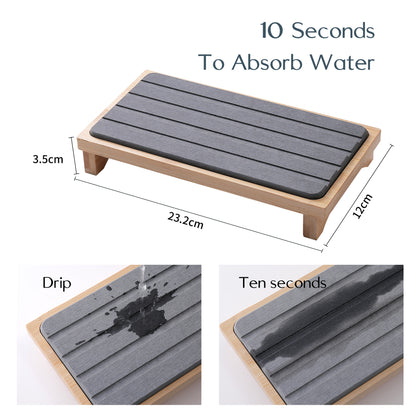 White Natural Diatomaceous Earth Absorbent Drying Tray with Bamboo Base - Quick-Dry Stone Mat for Kitchen & Bathroom Sink - Image 3
