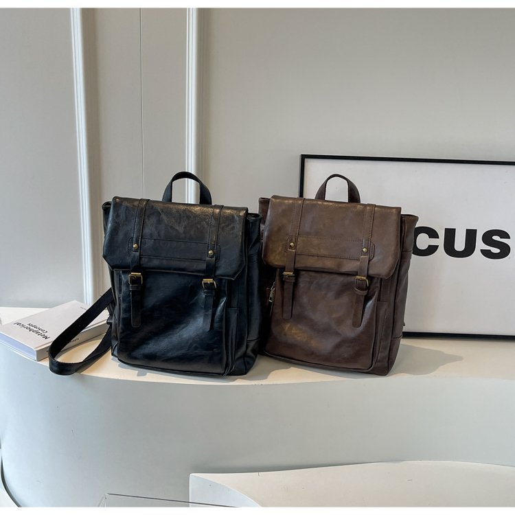 Black Vintage Style PU Leather Backpack - Large Capacity Women's Rucksack for University, Commute & Travel - Image 2