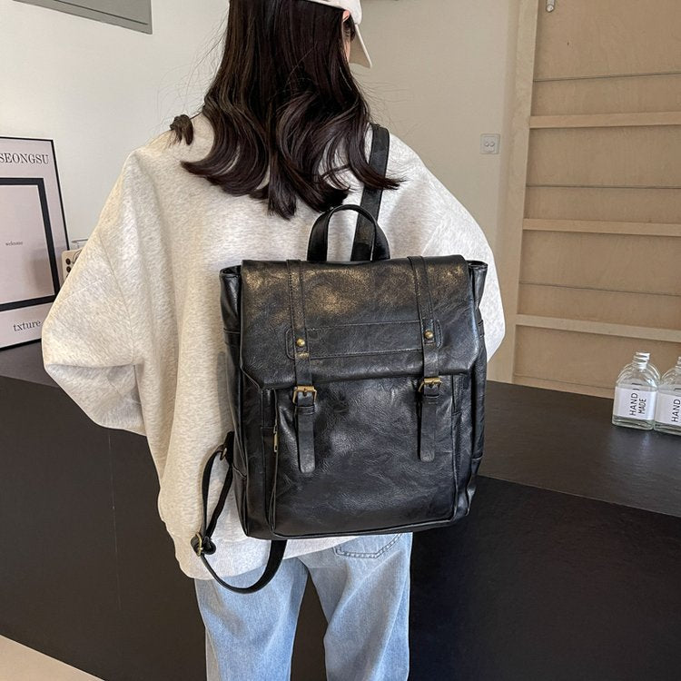 Brown Vintage Style PU Leather Backpack - Large Capacity Women's Rucksack for University, Commute & Travel - Image 3