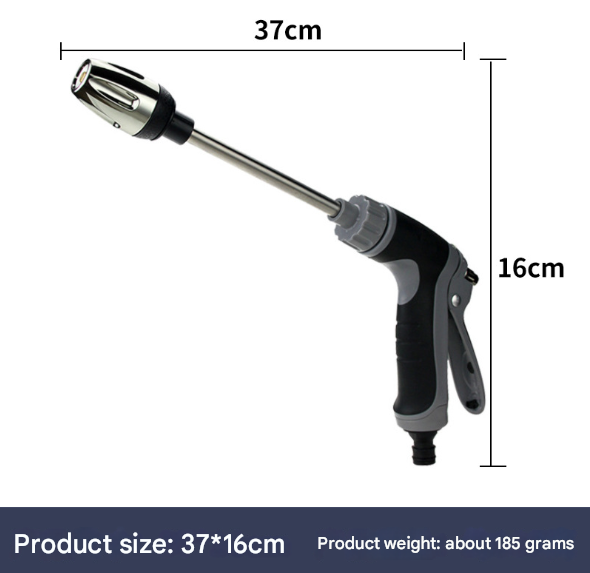 Black and Grey Heavy Duty Long Wand Garden Hose Nozzle - High Pressure Water Spray Gun with Adjustable Patterns for Car Wash, Plants & Cleaning - Image 2
