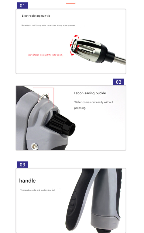 Black and Grey Heavy Duty Long Wand Garden Hose Nozzle - High Pressure Water Spray Gun with Adjustable Patterns for Car Wash, Plants & Cleaning - Image 4