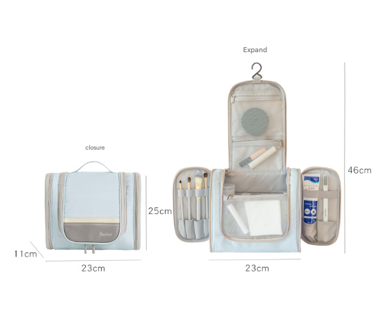 Light Blue Large Capacity Hanging Travel Toiletry Bag - Portable Waterproof Organizer for Cosmetics, Makeup & Toiletries with Multiple Compartments - Image 2