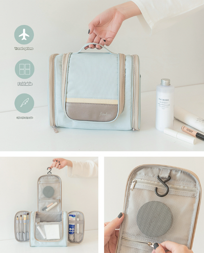Light Blue Large Capacity Hanging Travel Toiletry Bag - Portable Waterproof Organizer for Cosmetics, Makeup & Toiletries with Multiple Compartments - Image 3