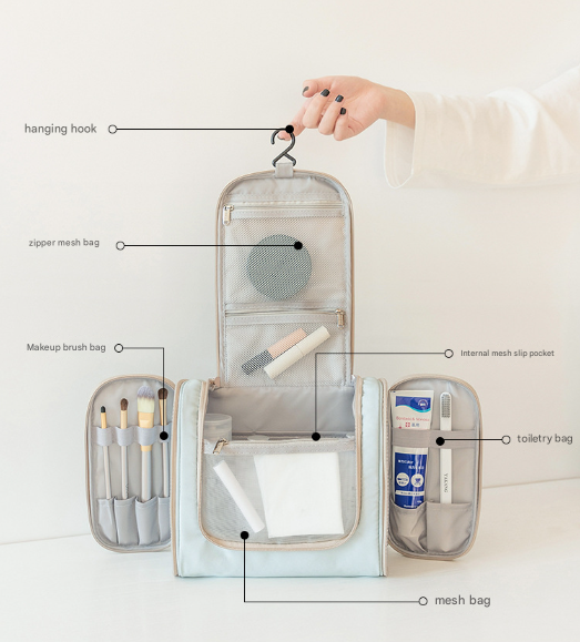 Light Blue Large Capacity Hanging Travel Toiletry Bag - Portable Waterproof Organizer for Cosmetics, Makeup & Toiletries with Multiple Compartments - Image 4