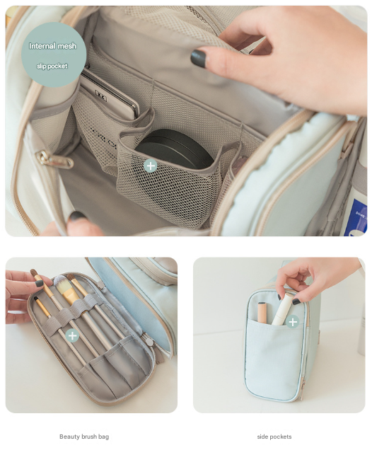 Light Blue Large Capacity Hanging Travel Toiletry Bag - Portable Waterproof Organizer for Cosmetics, Makeup & Toiletries with Multiple Compartments - Image 5