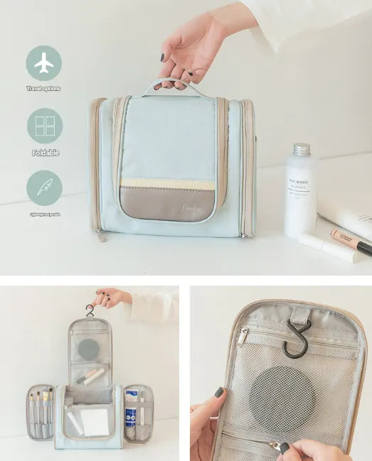 Dark Blue Large Capacity Hanging Travel Toiletry Bag - Portable Waterproof Organizer for Cosmetics, Makeup & Toiletries with Multiple Compartments - Image 3