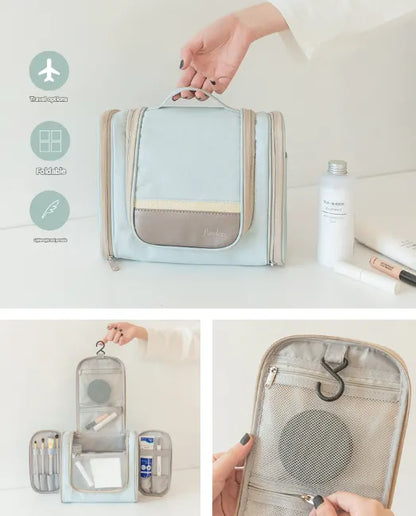 Dark Blue Large Capacity Hanging Travel Toiletry Bag - Portable Waterproof Organizer for Cosmetics, Makeup & Toiletries with Multiple Compartments - Image 3