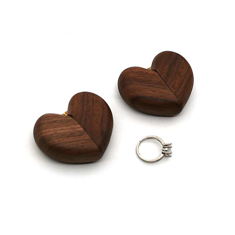 Brown Elegant Walnut Wood Heart Ring Box - Magnetic Closure for Proposal, Engagement & Wedding Jewelry - Image 3