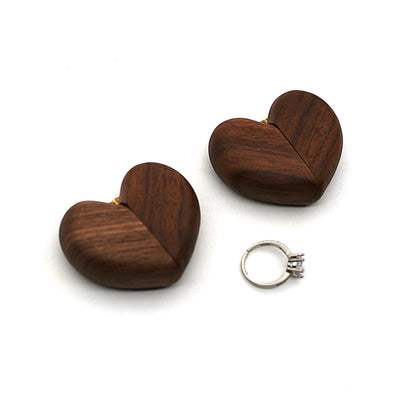 Brown Elegant Walnut Wood Heart Ring Box - Magnetic Closure for Proposal, Engagement & Wedding Jewelry - Image 3