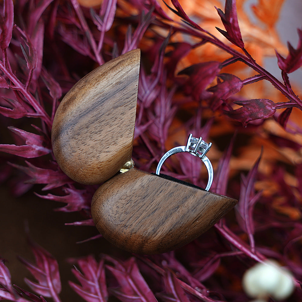 Brown Elegant Walnut Wood Heart Ring Box - Magnetic Closure for Proposal, Engagement & Wedding Jewelry - Image 4