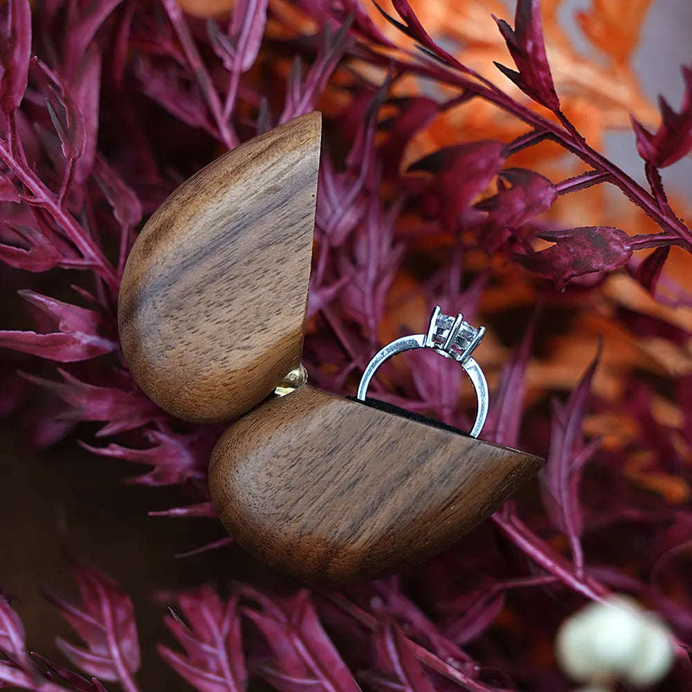 Brown Elegant Walnut Wood Heart Ring Box - Magnetic Closure for Proposal, Engagement & Wedding Jewelry - Image 4