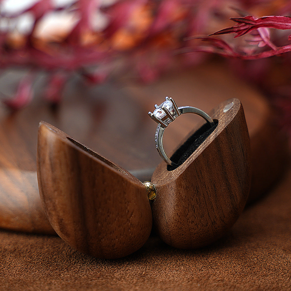 Brown Elegant Walnut Wood Heart Ring Box - Magnetic Closure for Proposal, Engagement & Wedding Jewelry - Image 5