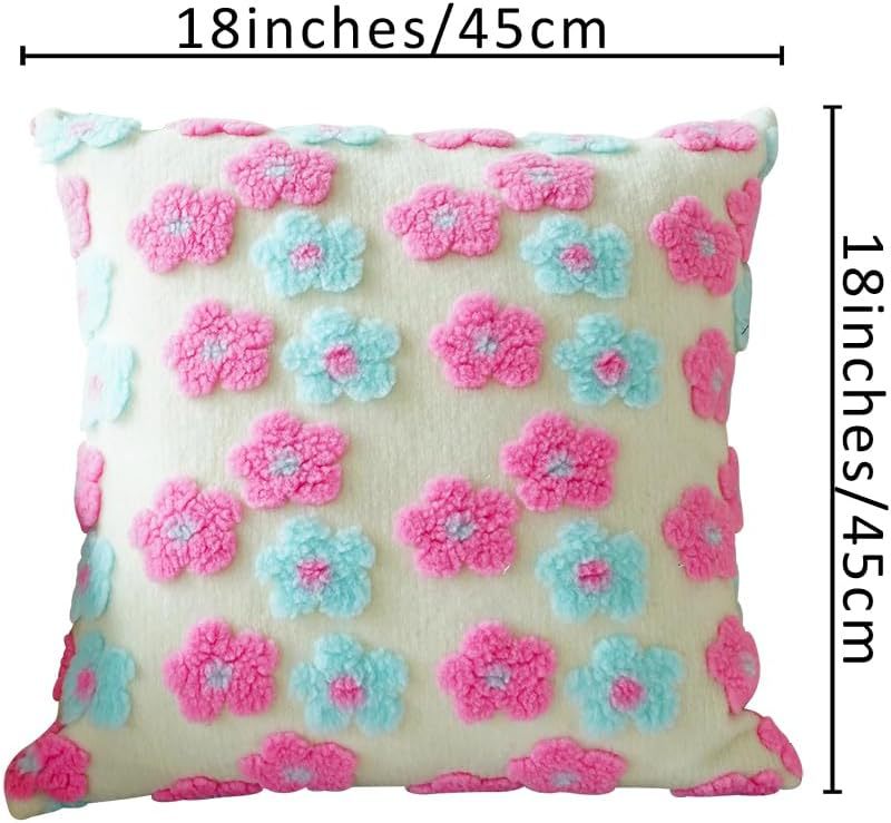 Green and Yellow Charming 3D Floral Plush Cushion Covers - Set of 4, 45x45cm Soft Faux Lambswool Pillowcases for Sofa & Bed Decor - Image 5