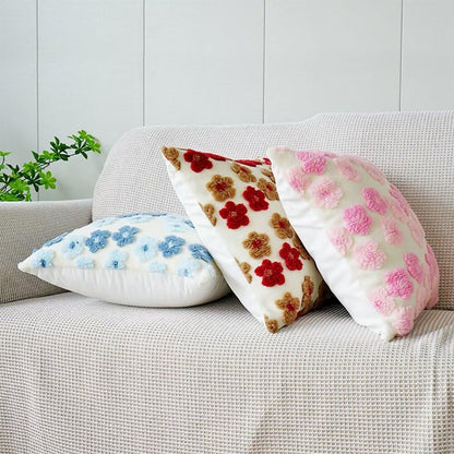Pink Charming 3D Floral Plush Cushion Covers - Set of 4, 45x45cm Soft Faux Lambswool Pillowcases for Sofa & Bed Decor - Image 3