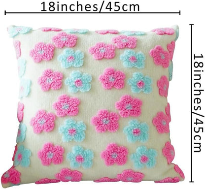 Pink Charming 3D Floral Plush Cushion Covers - Set of 4, 45x45cm Soft Faux Lambswool Pillowcases for Sofa & Bed Decor - Image 5