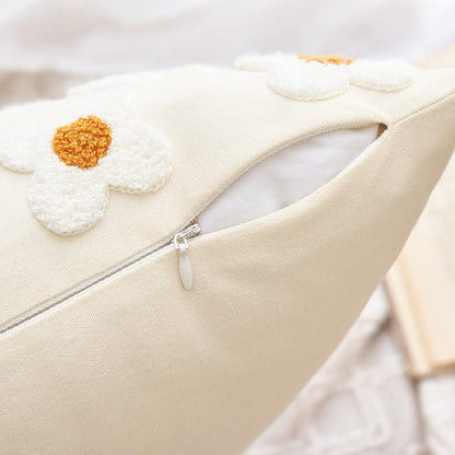 Beige and Khaki Charming 3D Daisy Embroidered Canvas Cushion Covers - Set of 2, 45x45cm Soft Textured Decorative Pillowcases - Image 3