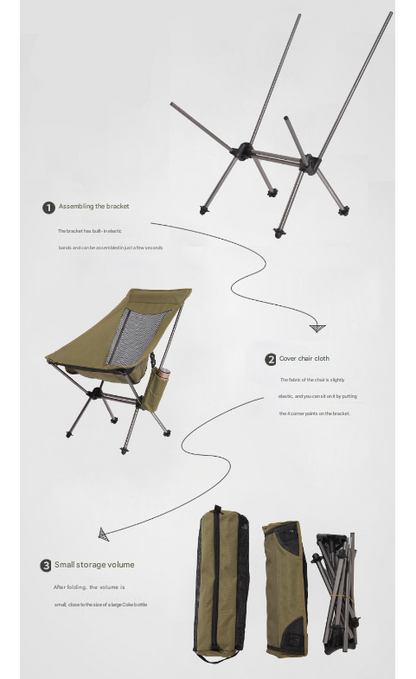 Khaki Lightweight Portable Folding Camping Chair - High-Back Aluminum Alloy Moon Chair with Oxford Fabric, Side Pocket & Carry Bag for Outdoor, Beach, Fishing - Image 5