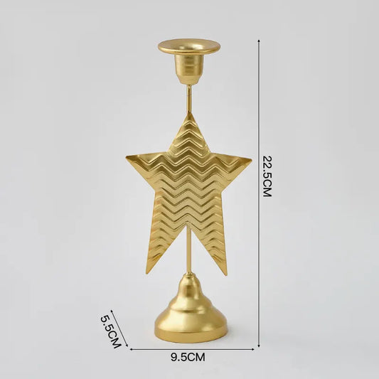 Gold Elegant Star Metal Candlestick Holder - Decorative Taper Candle Stand for Home, Tabletop & Special Occasions