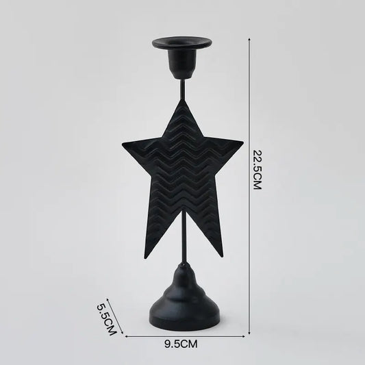 Black Elegant Star Metal Candlestick Holder - Decorative Taper Candle Stand for Home, Tabletop & Special Occasions
