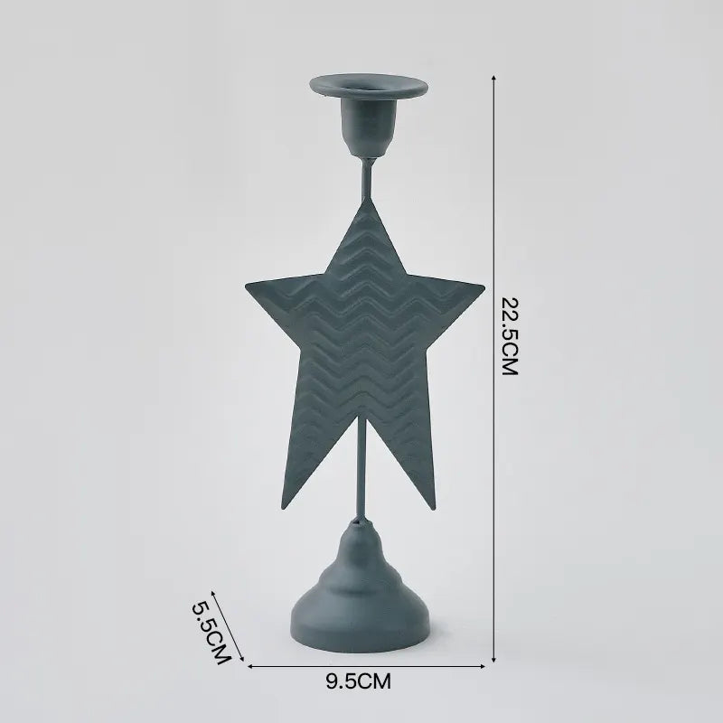 Grey Elegant Star Metal Candlestick Holder - Decorative Taper Candle Stand for Home, Tabletop & Special Occasions