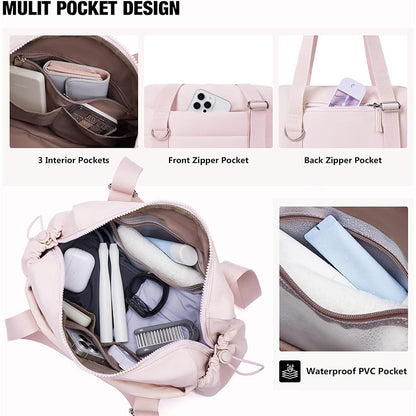 Pink Chic Women's Mini Gym Duffel Bag - Lightweight Nylon Shoulder Tote with Wet Pocket, Multiple Compartments & Removable Pouch - Image 3