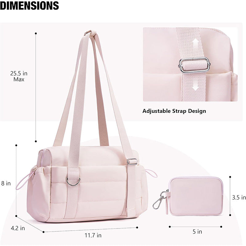 Beige Chic Women's Mini Gym Duffel Bag - Lightweight Nylon Shoulder Tote with Wet Pocket, Multiple Compartments & Removable Pouch - Image 2