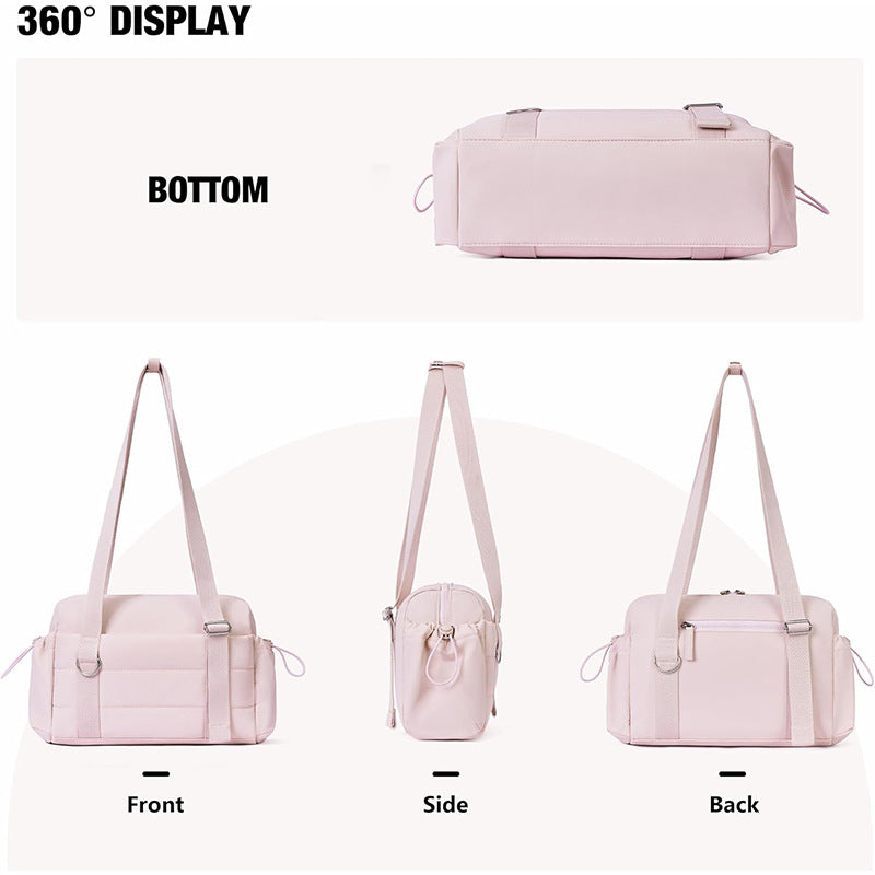 Beige Chic Women's Mini Gym Duffel Bag - Lightweight Nylon Shoulder Tote with Wet Pocket, Multiple Compartments & Removable Pouch - Image 6