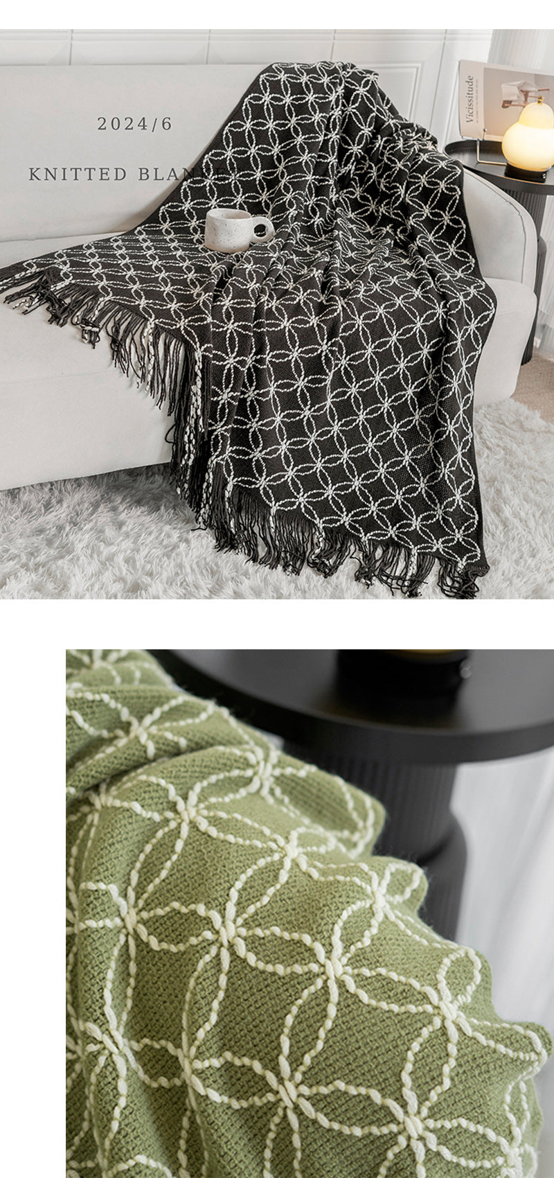 Orange Cozy Geometric Knitted Throw Blanket with Tassels - Soft Acrylic Decorative Sofa & Bed Cover, 130x180cm - Image 4