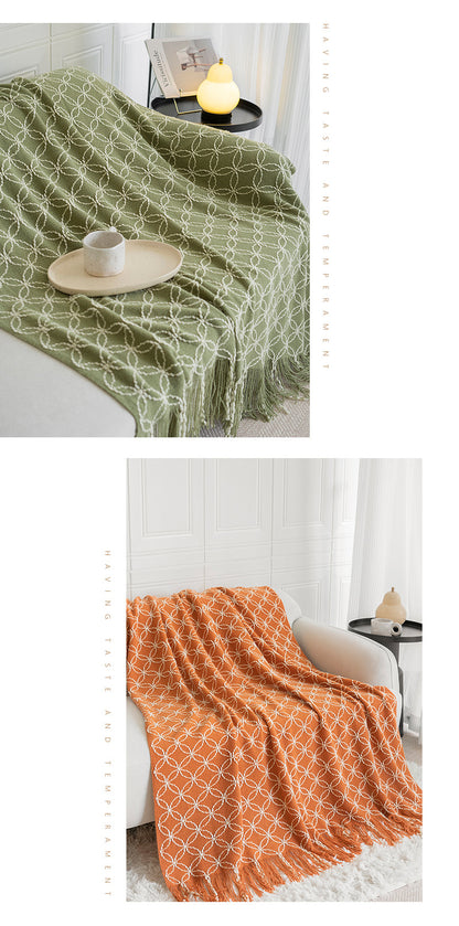 Black Cozy Geometric Knitted Throw Blanket with Tassels - Soft Acrylic Decorative Sofa & Bed Cover, 130x180cm - Image 3