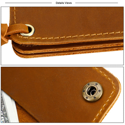 Khaki Vintage Handmade Crazy Horse Leather Wallet - Compact Card Holder & Zippered Coin Purse with Snap Closure - Image 7