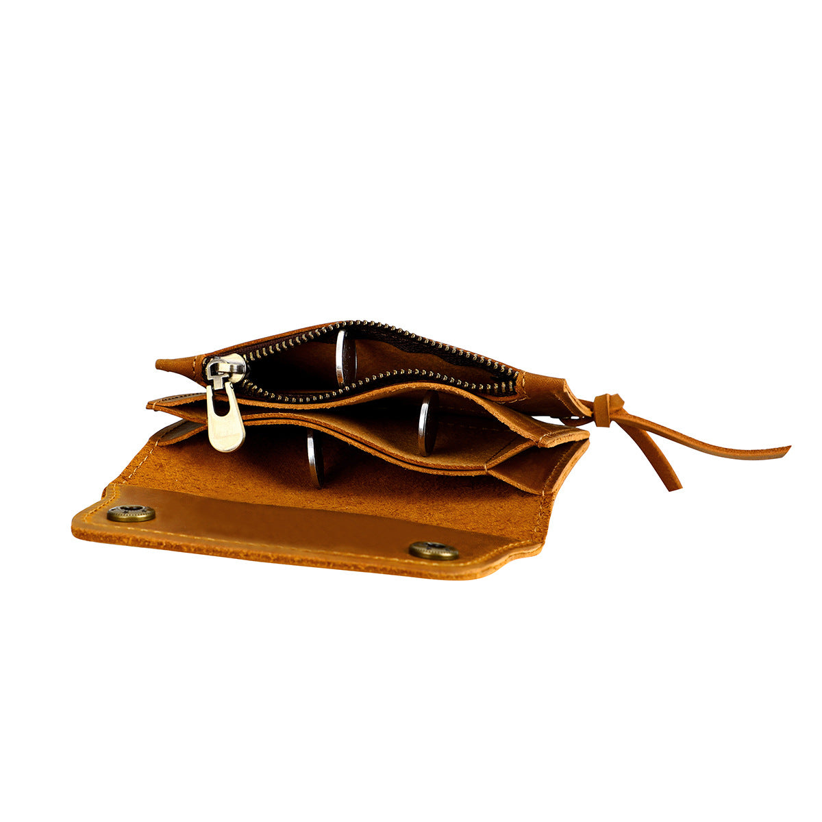 Green Vintage Handmade Crazy Horse Leather Wallet - Compact Card Holder & Zippered Coin Purse with Snap Closure - Image 3
