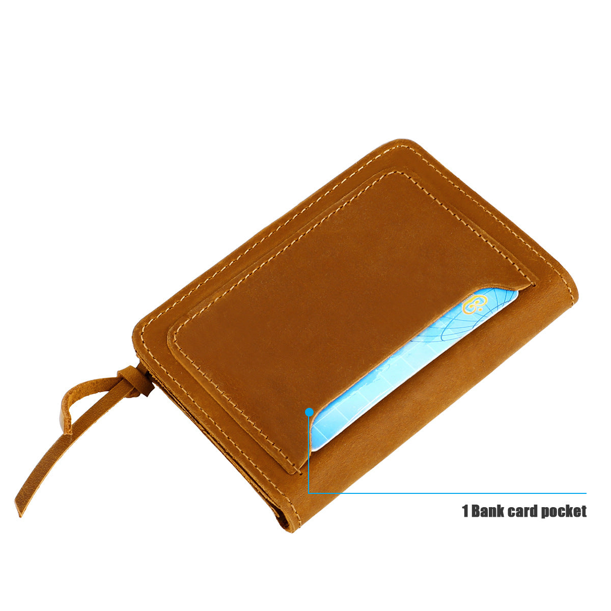 Blue Vintage Handmade Crazy Horse Leather Wallet - Compact Card Holder & Zippered Coin Purse with Snap Closure - Image 5